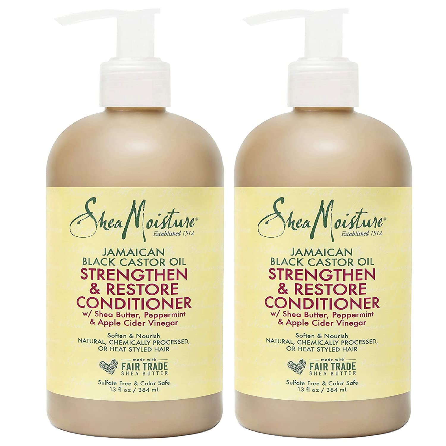 SheaMoisture Jamaican Black Castor Oil 13 oz. Strengthen, Grow & Restore Conditioner with Shea Butter, Peppermint and Keratin - Sulfate Free and Color Safe - Value Pack of 2 Each